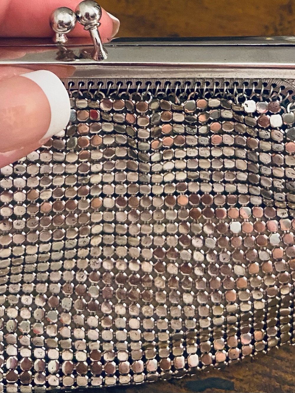 Silver Mesh Kiss-Lock Evening Bag